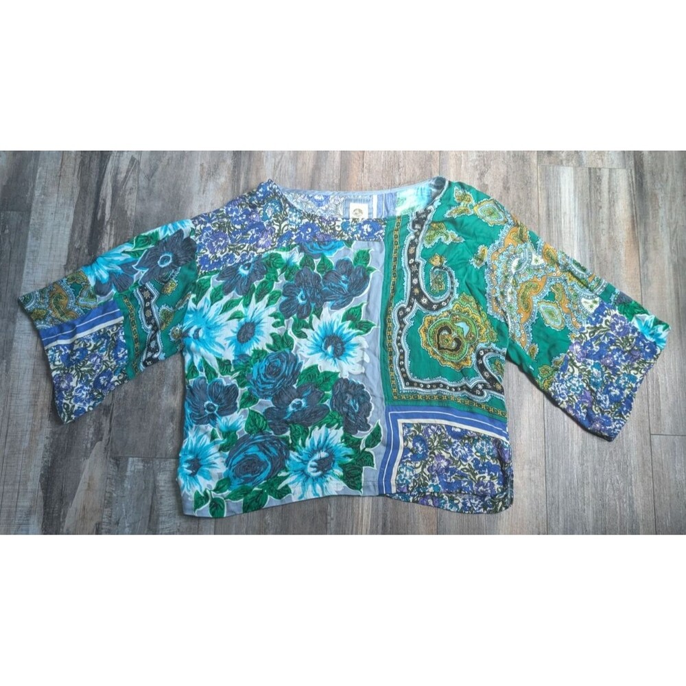 Anthropologie Tiny Ellery Mixed Print Blouse Top Medium Floral Boho Patchwork